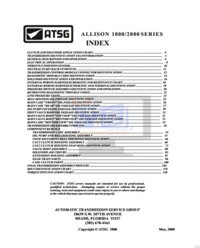 Cover image of the Allison 1000 and 2000 Series Technical Service Manual, providing essential service guidelines