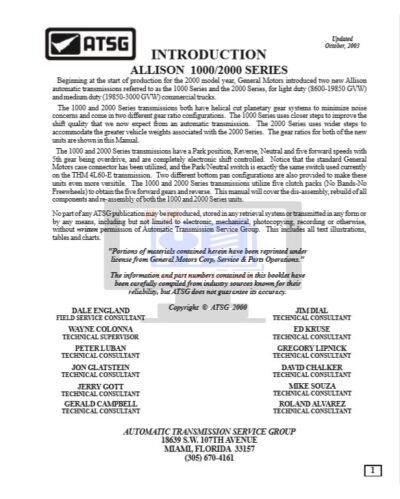 Cover image of the Allison 1000 and 2000 Series Technical Service Manual, providing essential service guidelines
