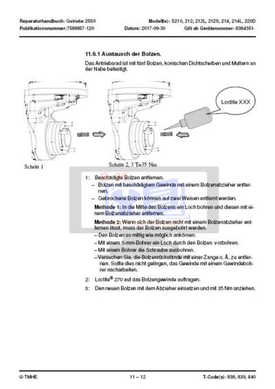 Service and repair manual for Cesab Forklift series including models S210, S212, S212S, S212L, S214, S214L, and S220D