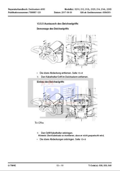 Service and repair manual for Cesab Forklift series including models S210, S212, S212S, S212L, S214, S214L, and S220D