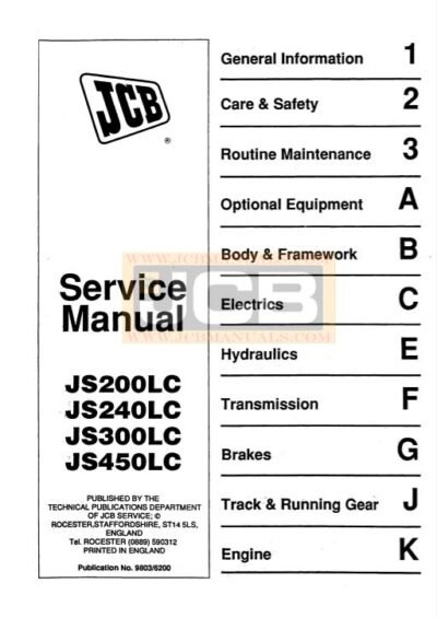 JCB JS200LC, JS240LC, JS300LC, JS450LC Excavator Service Repair Manual - Image 2