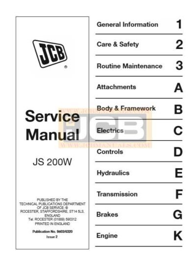 JCB JS200W Wheeled Excavator Service Repair Manual - Image 2