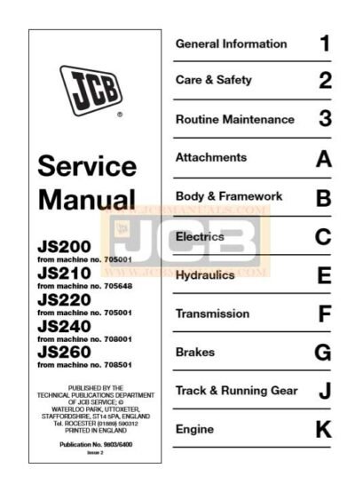 JCB JS200, JS210, JS220, JS240, JS260 Excavator Service Repair Manual - Image 2