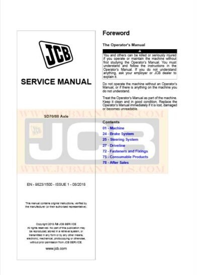 JCB SD70 SD80 Axle Service Repair Manual - Image 2