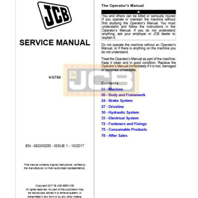 JCB HS750 Transmission Service Repair Manual