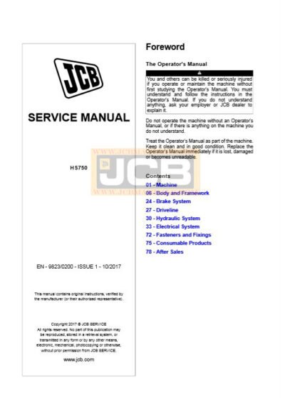 JCB HS750 Transmission Service Repair Manual - Image 2