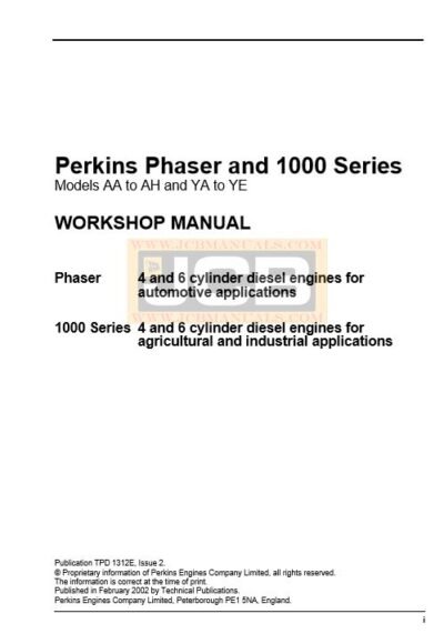 Perkins Engine Series 1000 Workshop Manual - Image 2