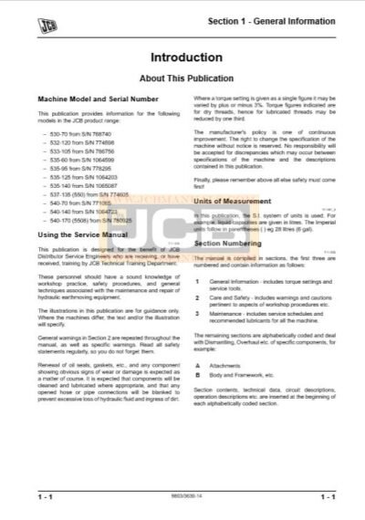 JCB Side Engine Loadalls 530, 532, 533, 535, 537, 540 Service Repair Manual - Image 3