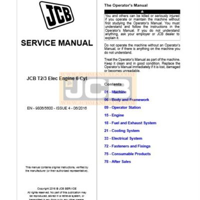 JCB T2 and T3 Electric Engine 6 Cylinder Service Repair Manual