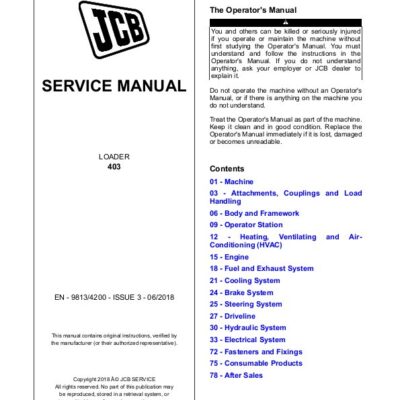 JCB 403 Wheel Loader Shovel Service Repair Manual
