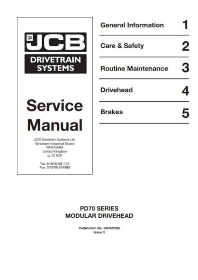 JCB PD70 Series Axle With Modular Drivehead Service Repair Manual - Image 2