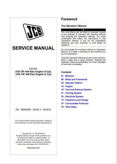 JCB T4F-444, T4F-448 Elec Engines Service Repair Manual - Image 2