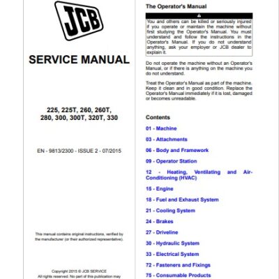 JCB 225, 225T, 260, 260T, 280, 300, 300T, 320T, 330 skid steer Service Repair Manual