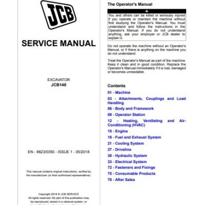 JCB 140 Excavator Service Repair Manual