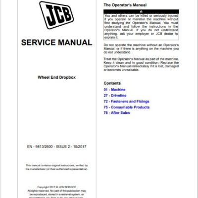 JCB Wheel End Dropbox Service Repair Manual
