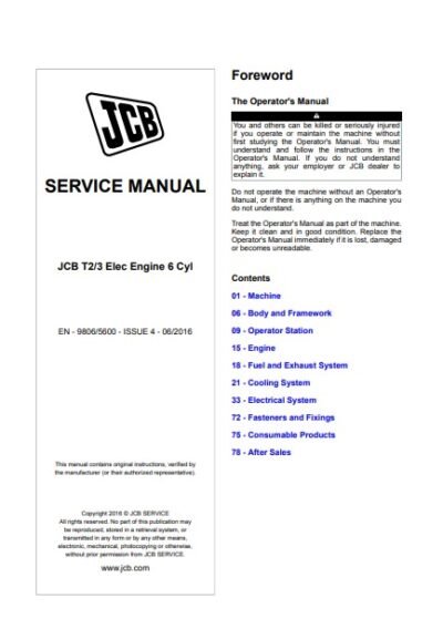 JCB T2 T3 Elec Engine 6 Cyl Service Repair Manual - Image 2