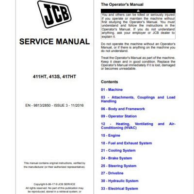 JCB 411HT, 413S, 417HT Wheeled Loader Service Repair Manual