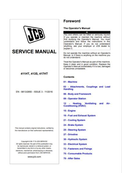 JCB 411HT, 413S, 417HT Wheeled Loader Service Repair Manual - Image 2