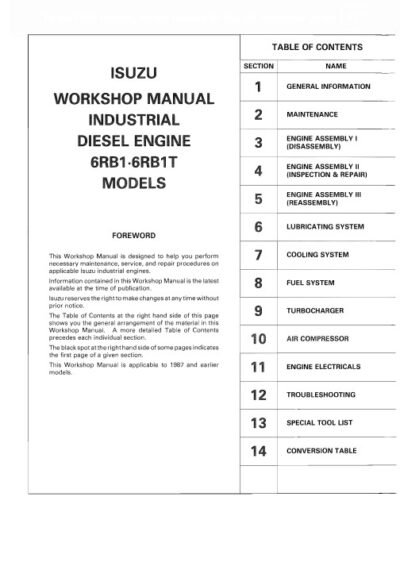 Isuzu 6RB1, 6RB1T Industrial Engine Workshop Manual - Image 2