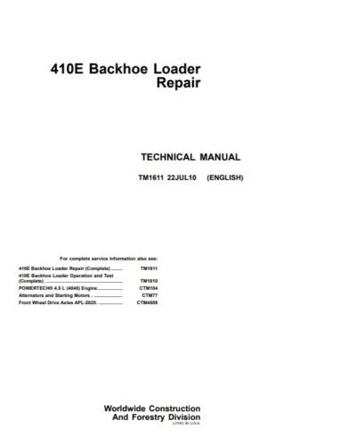 John Deere 410E Backhoe Loader Technical Manual