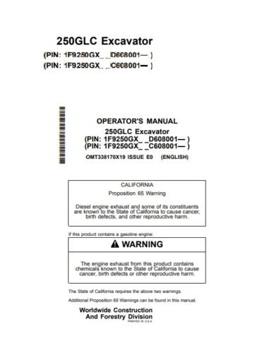 John Deere 250GLC Excavator Operator's Manual 1 John Deere 250GLC manual