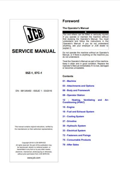 JCB 55Z-1 , 57C-1 Excavator Service Repair Manual - Image 2