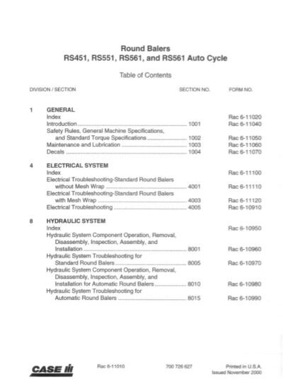 Case RS451, RS551, RS561, RS561 AutoCycle Round Baler Service Repair Manual - Image 5