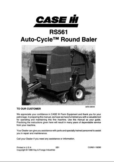 Case RS561 AutoCycle Round Baler Operators Manual - Image 2