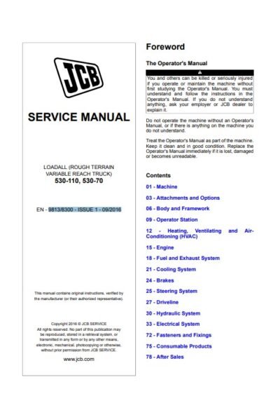 JCB 530-110, 530-70 LOADALL (ROUGH TERRAIN VARIABLE REACH TRUCK) Service repair manual - Image 2