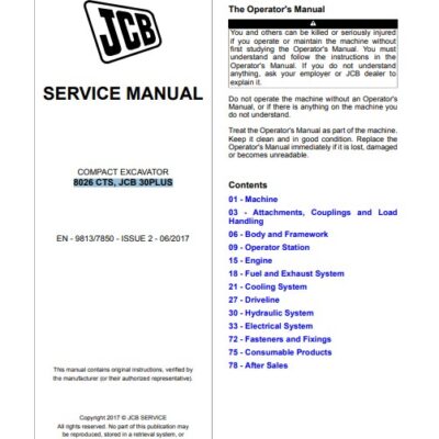 JCB 8026 CTS, JCB 30PLUS Excavator Service Repair Manual