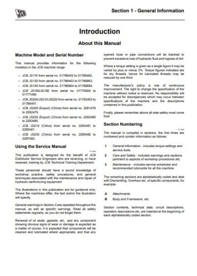 JCB JS Auto Range - Tracked Excavators (JCB Engine) Service Repair Manual - Image 3