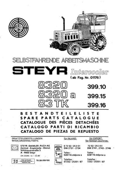 Case Steyr 8320, 8320a, 83TK Tractors Parts Manual - Image 2
