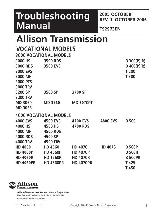 Allison 3000-4000 Series Product Family Troubleshooting Manual