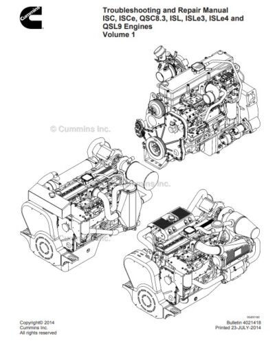 Cummins ISC, ISCe, QSC8.3, ISL, ISLe3, ISLe4, QSL9 Engines Troubleshooting and Repair Manual  Language - Image 2