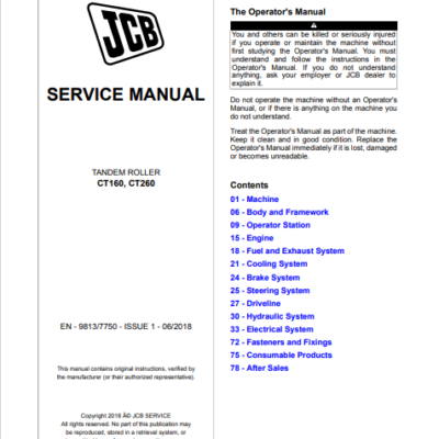 JCB CT 160 , CT 260 Tandem Roller Service Repair Manual