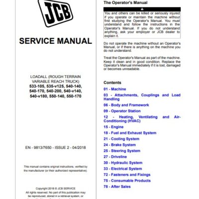 JCB 533-105, 535-v125, 540-140, 540-170, 540-200, 540-v140, 540-v180, 550-140, 550-170 Service Manual