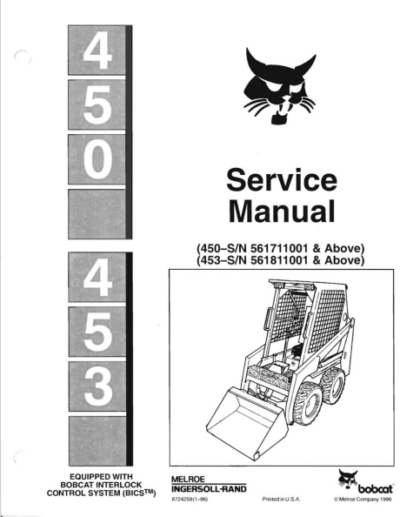 BOBCAT SERVICE MANUAL DOWNLOAD | BobCat 450, 453 Skid Steer Service