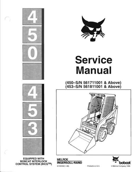 BobCat 450, 453 Skid Steer Service Repair Manual