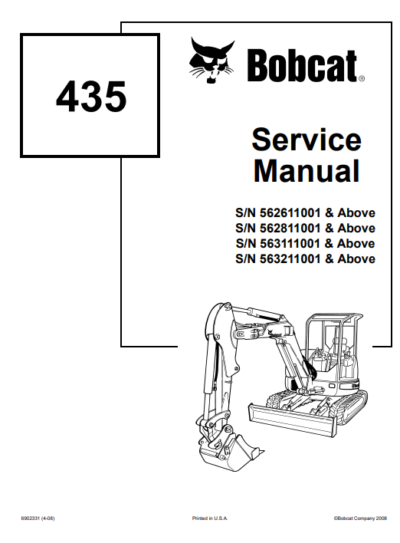 BOBCAT SERVICE MANUAL DOWNLOAD | Bobcat 435 Excavator Service Repair Manual