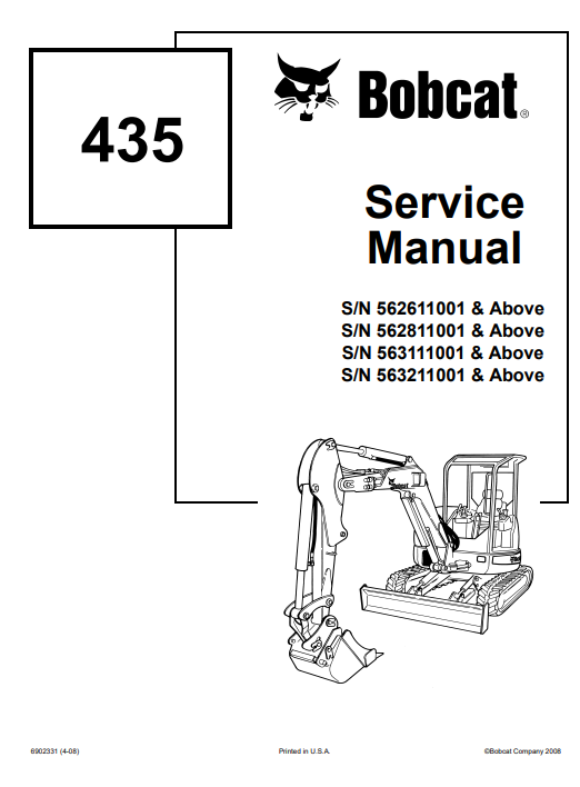 Bobcat 435 Excavator Service Repair Manual