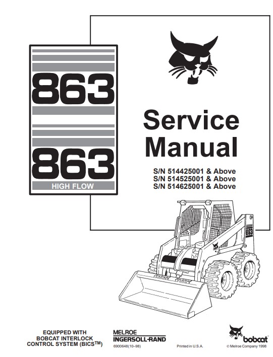 Bobcat 863 863h Skid Steer Service Repair Manual