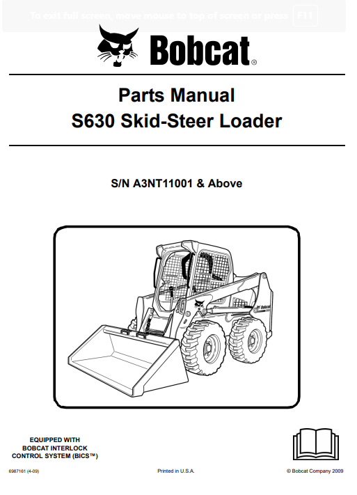 Bobcat Skid Steer S630 Skid Steer Loader Parts Manual