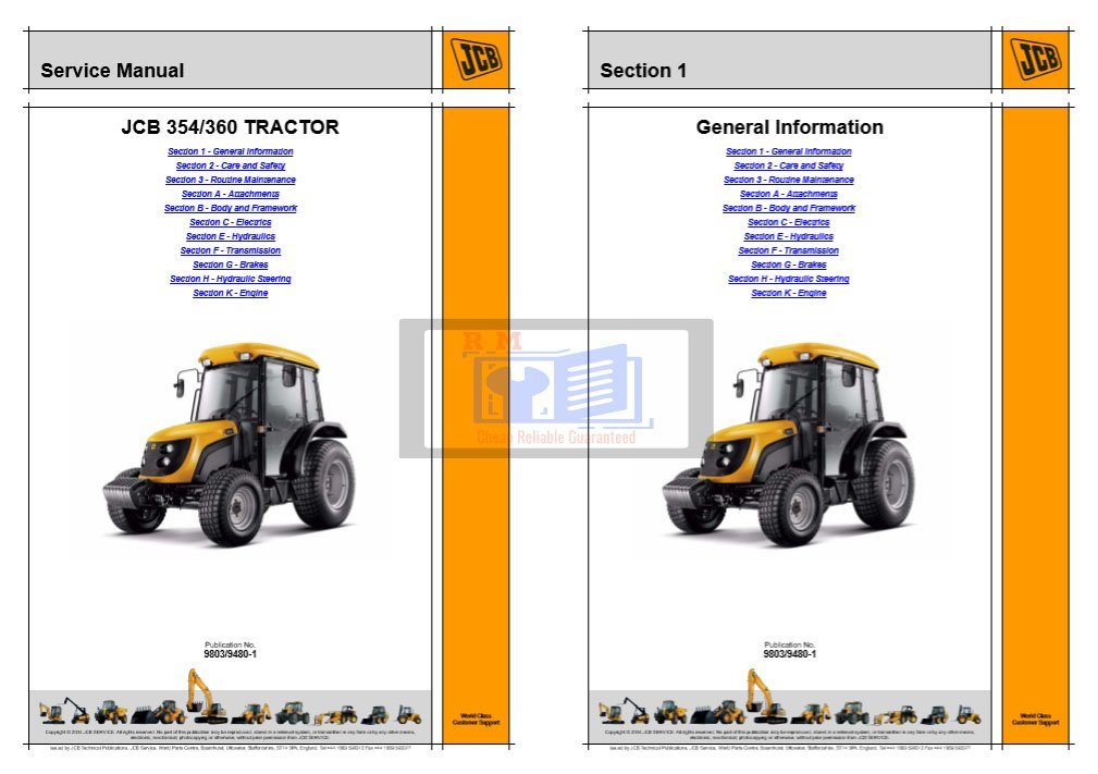 JCB Tractor 354 and 360 Service Repair Manual 2 9803-9480