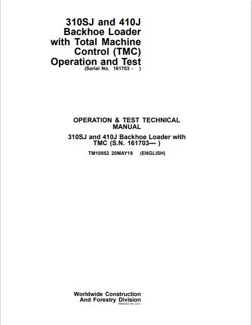 John Deere 310SJ and 410J Backhoe Loader Operation and Test Manual 2 John Deere 310SJ and 410J Backhoe Loader Operation and Test Manual - Image 2