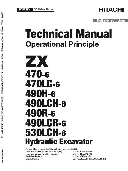 Hitachi ZX470-6, ZX490-6, ZX530-6 Series Technical Manuals 3 Hitachi ZX470-6, ZX490-6, ZX530-6 Series Technical Manuals - Image 3