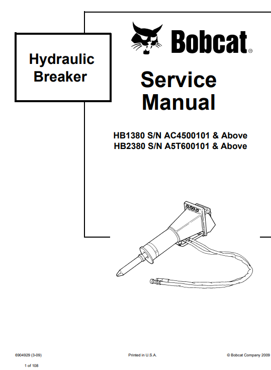 Bobcat Hydraulic Breaker HB1380, HB2380 Service Repair Manual 2 Bobcat Hydraulic Breaker HB1380, HB2380 Service Repair Manual - Image 2