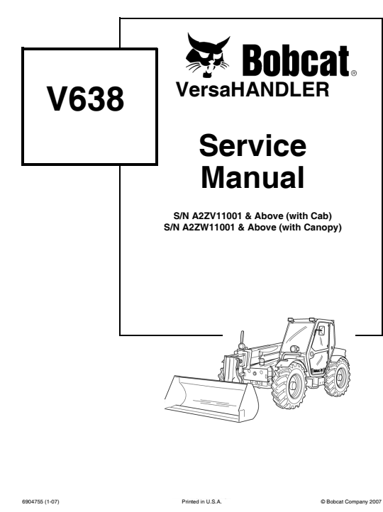 Bobcat V638 VersaHandler Service Repair Manual 2 bobcat v638 service manual
