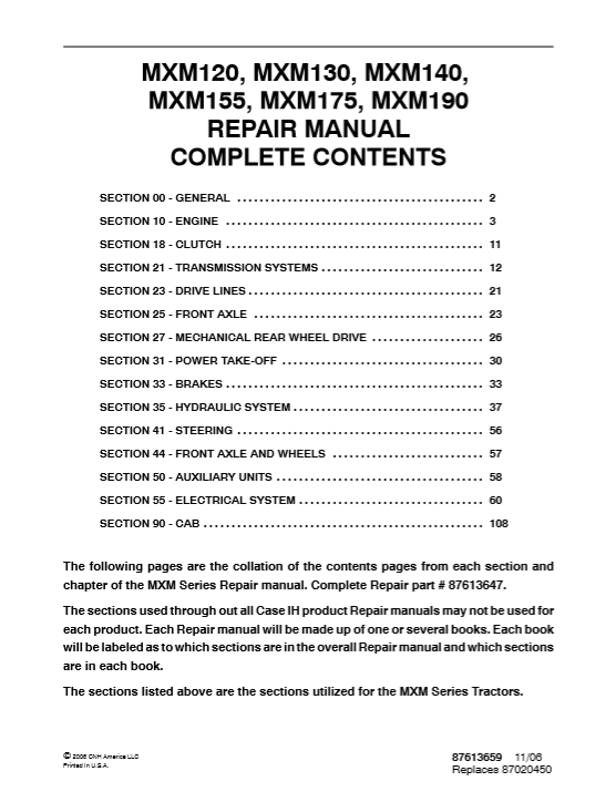 Case MXM120, MXM130, MXM140, MXM155, MXM175, MXM190 Tractors Service Repair Manual 2 case mxm 155 service manual