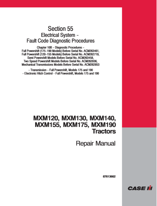 Case MXM120, MXM130, MXM140, MXM155, MXM175, MXM190 Tractors Fault Code Diagnostic Procedures 2 Case MXM120, MXM130, MXM140, MXM155, MXM175, MXM190 Tractors Fault Code Diagnostic Procedures - Image 2