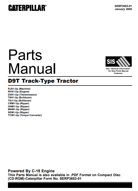 Caterpillar D9T Track-Type Tractor Parts Manual 2 Caterpillar D9T Track-Type Tractor Parts Manual - Image 2